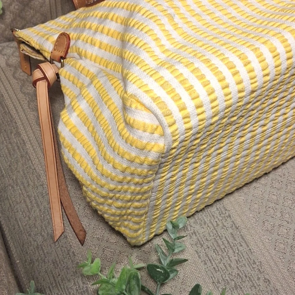 Dooney & Bourke Yellow Seersucker & Leather Hobo Bag